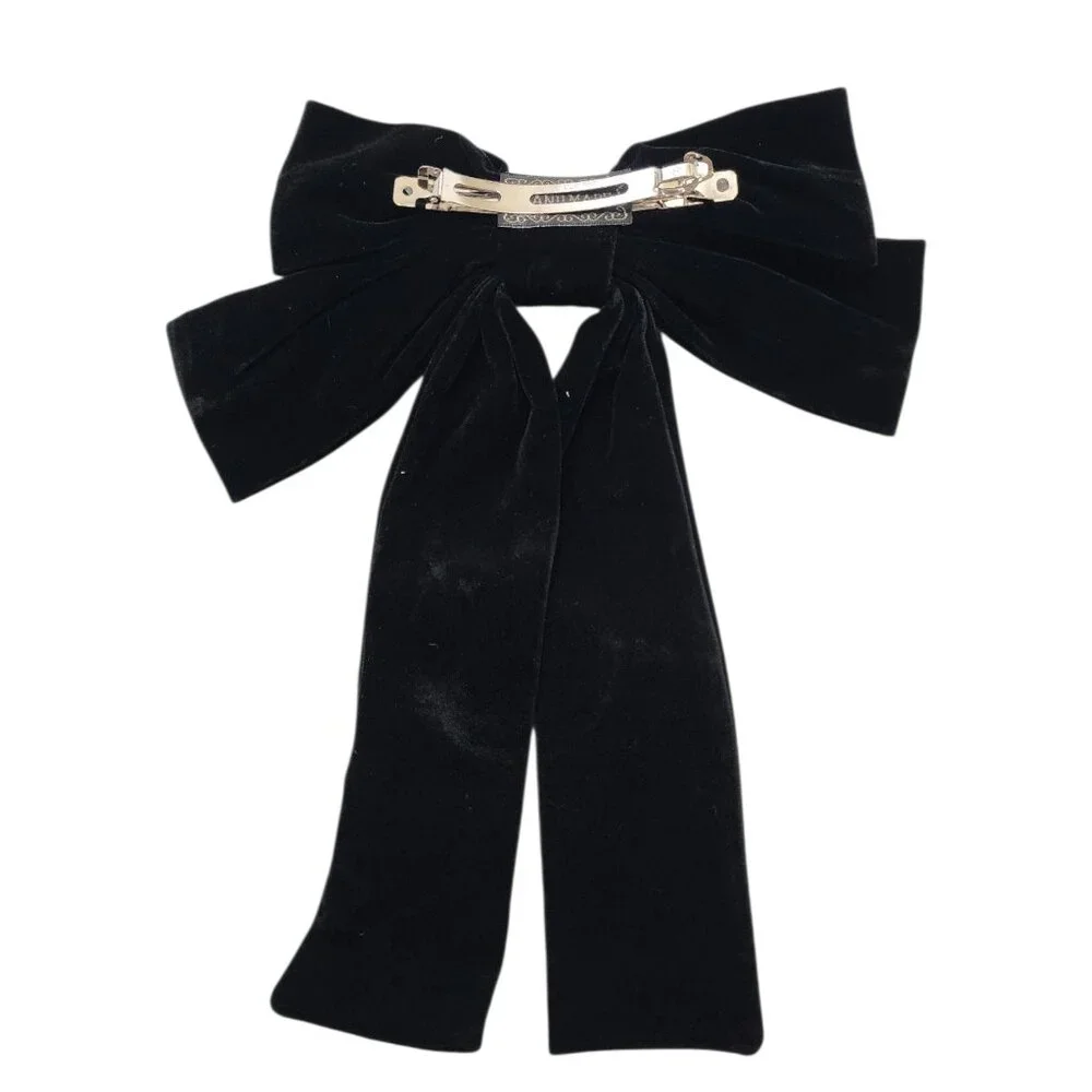 Commense large Black Hair Bow with Long Tail Black Bow Hair Clip with Metal Clip